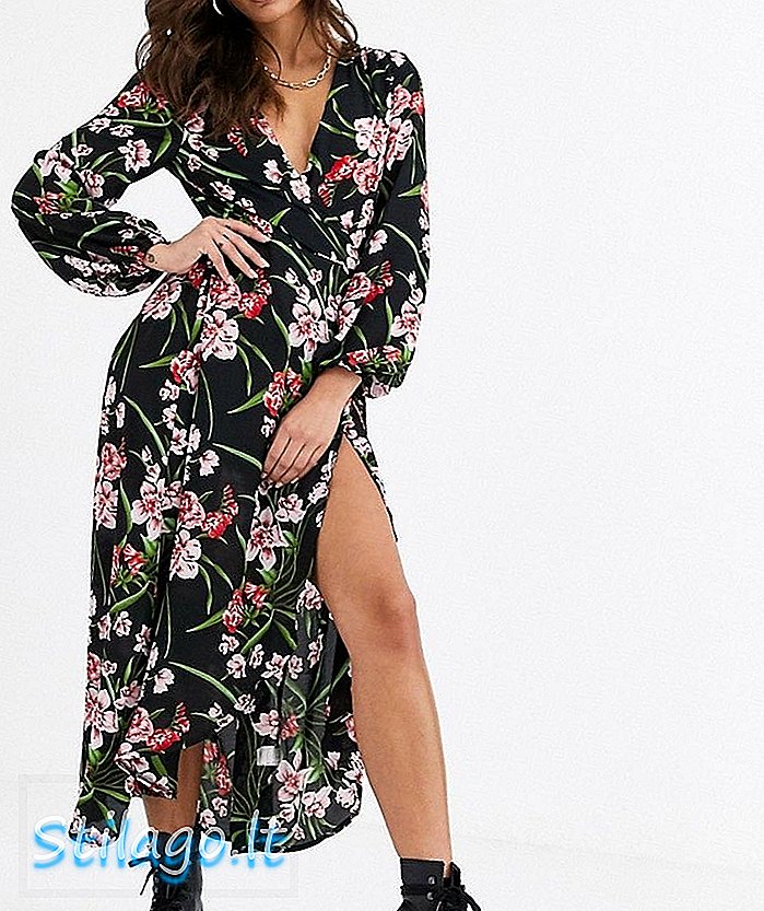 Missguided midi-klänning med lår delad i blommigt tryck-Multi