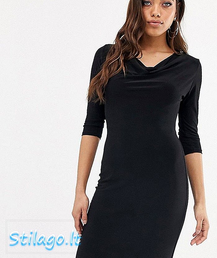 فستان متوسط ​​الطول بياقة منسدلة من Lipsy- أسود
