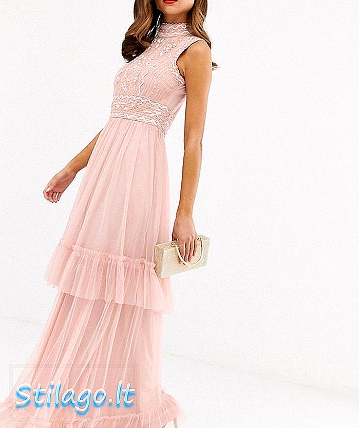 Frock & Frill tyllaget maxi-kjole med pyntet detalje-Pink