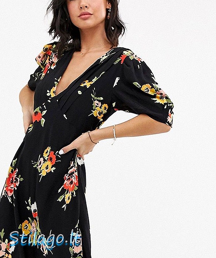 Free People Neon Garden Blumen Minikleid-Schwarz