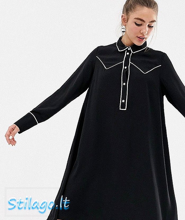 Monki Western Trim Gömlek Elbise-Siyah