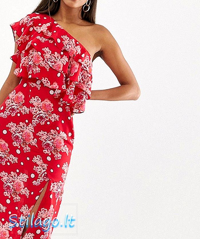 Talulah Florence jedna ramena cvjetna midi haljina-crvena