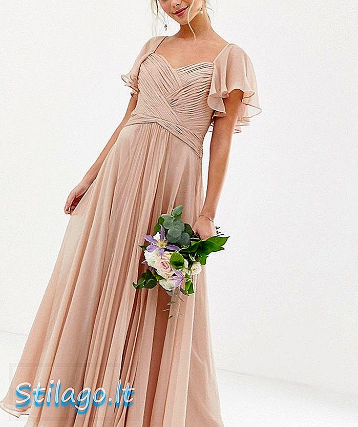 ASOS DESIGN Gaun maxi korset pengiring pengantin dengan flutter sleeves-Pink