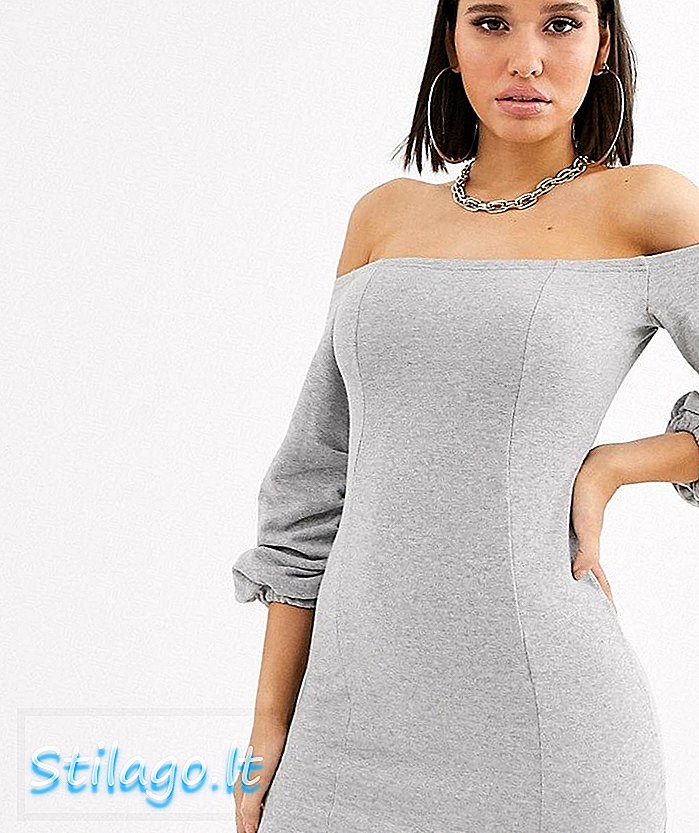 ASOS DESIGN - Off-shoulder mini-jurk van sweatstof - Grijs