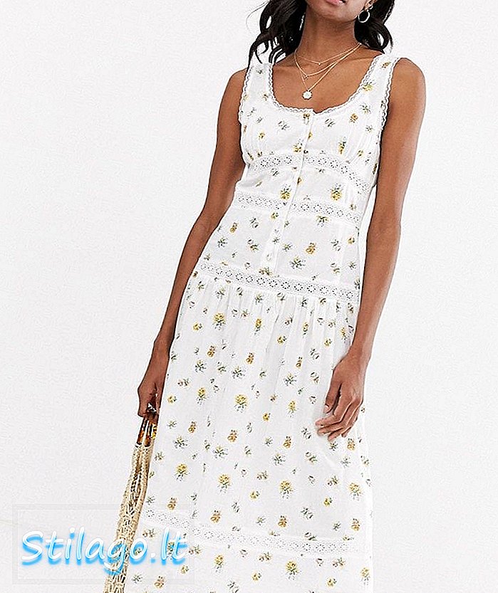 ASOS DESIGN kolsuz dantel insert midi elbise çiçek desenli-Çok düşük bel ile
