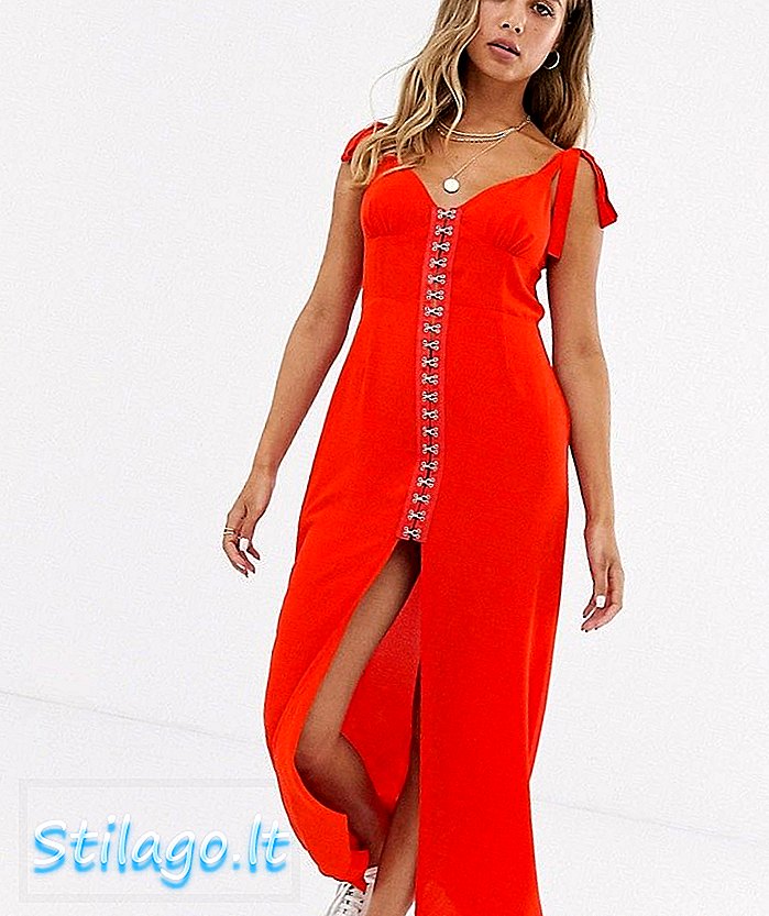एमोरी पार्क टाई शोल्डर मैक्सी ड्रेस विद आईलेट ट्रिम-रेड