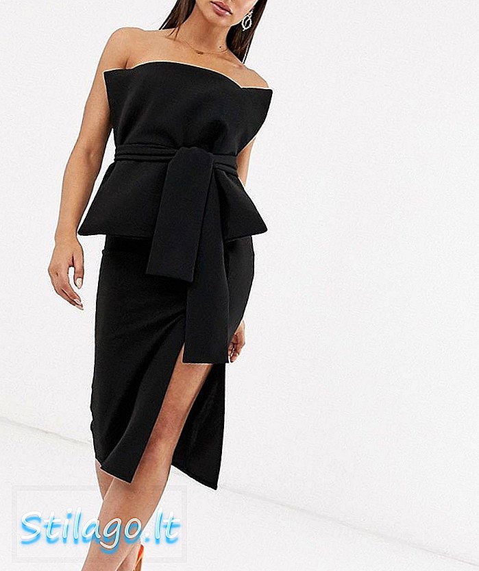ASOS DESIGN minimal kat katman bandeau kuşaklı midi elbise-Siyah