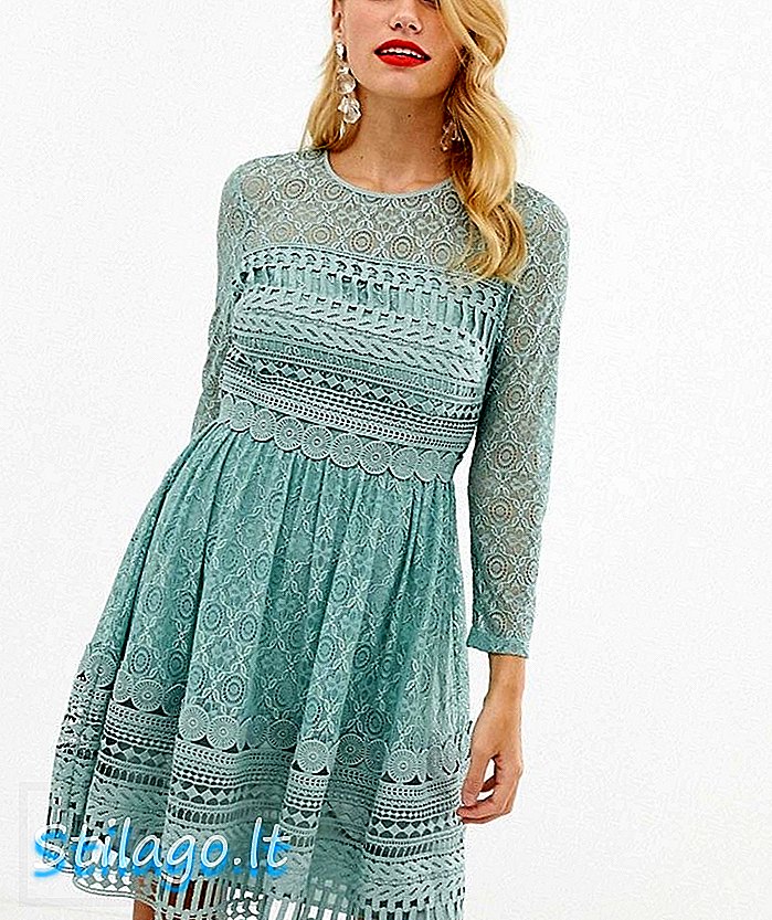 ASOS DESIGN Premium blonder mini skater kjole med lange ermer-Grønn