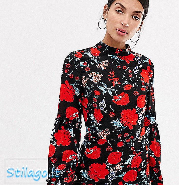 Haljina cvjetnog printa u pariskoj visokoj haljini-crna