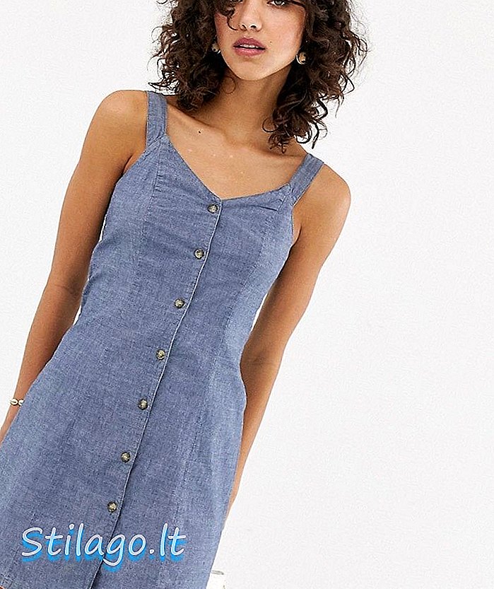Vero Moda chambray-knapp genom cami-klänning-blå