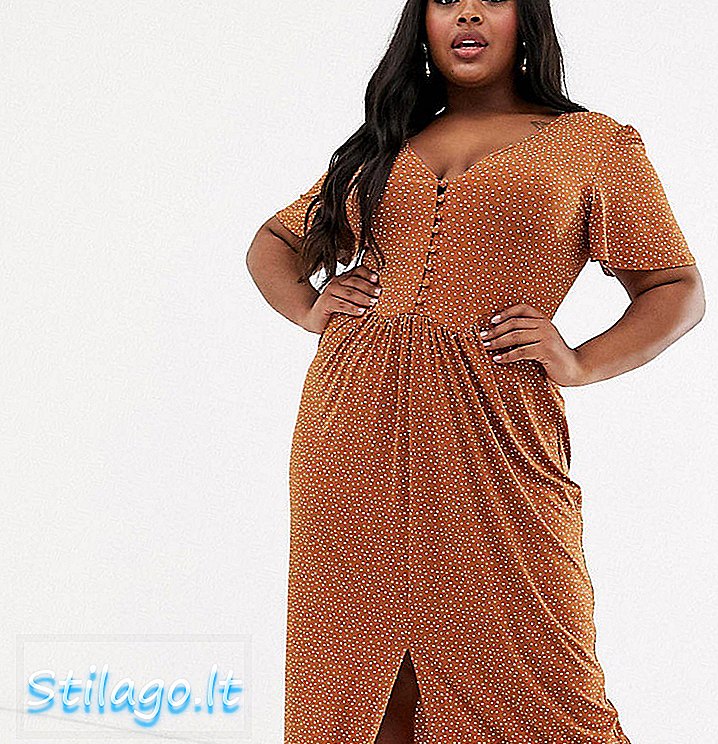 ASOS DESIGN Curve jersi crepe maxi tea dress dengan butang bertutup diri dalam warna coklat-Multi