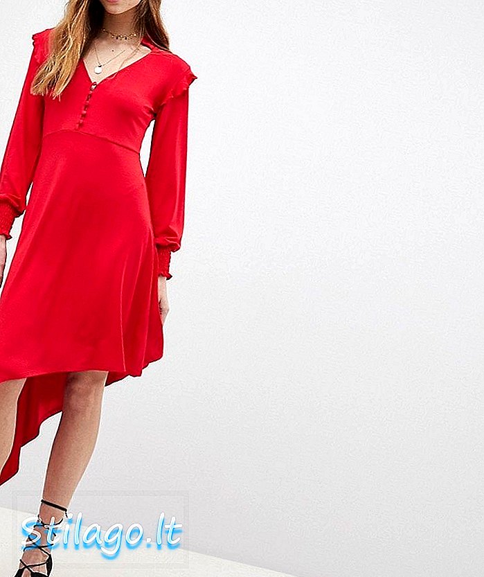 ASOS Shirred manguito botão chá vestido com bainha assimétrica