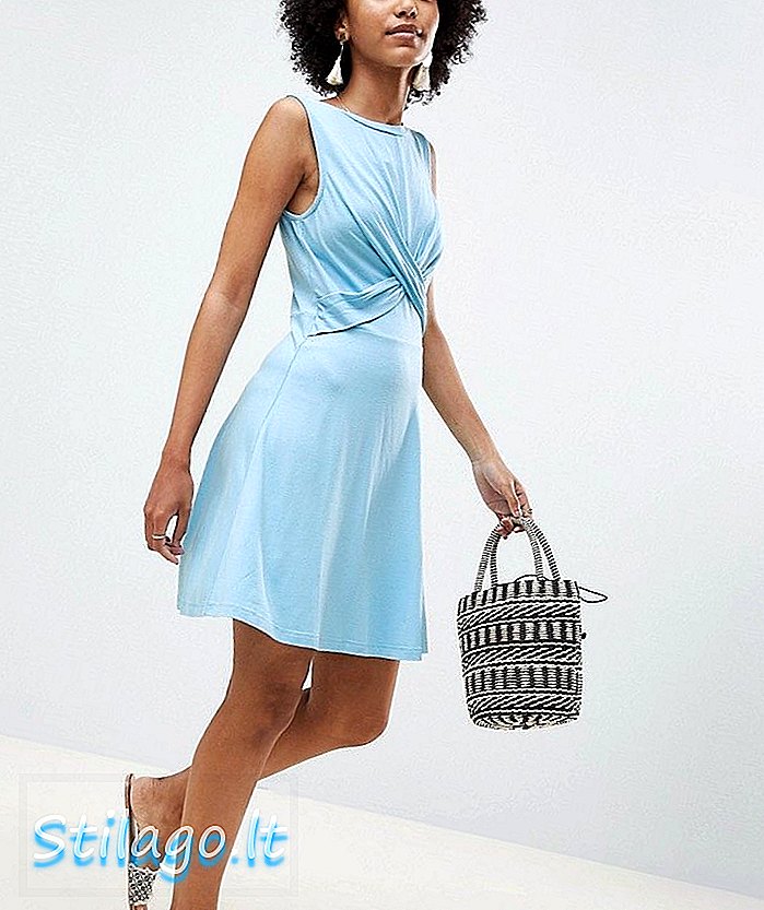 ASOS DESIGN 트위스트 프론트 스케이팅 드레스-블루