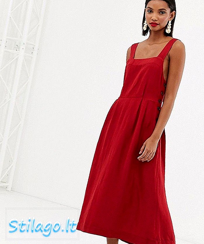 Gaun midi linen mangga warna merah