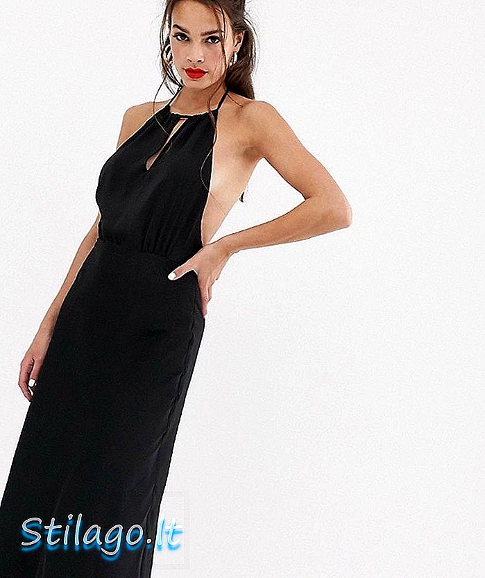 میسیر ڈاہلیا ہالٹرنیک ساٹن مڈھی لباس-سیاہ