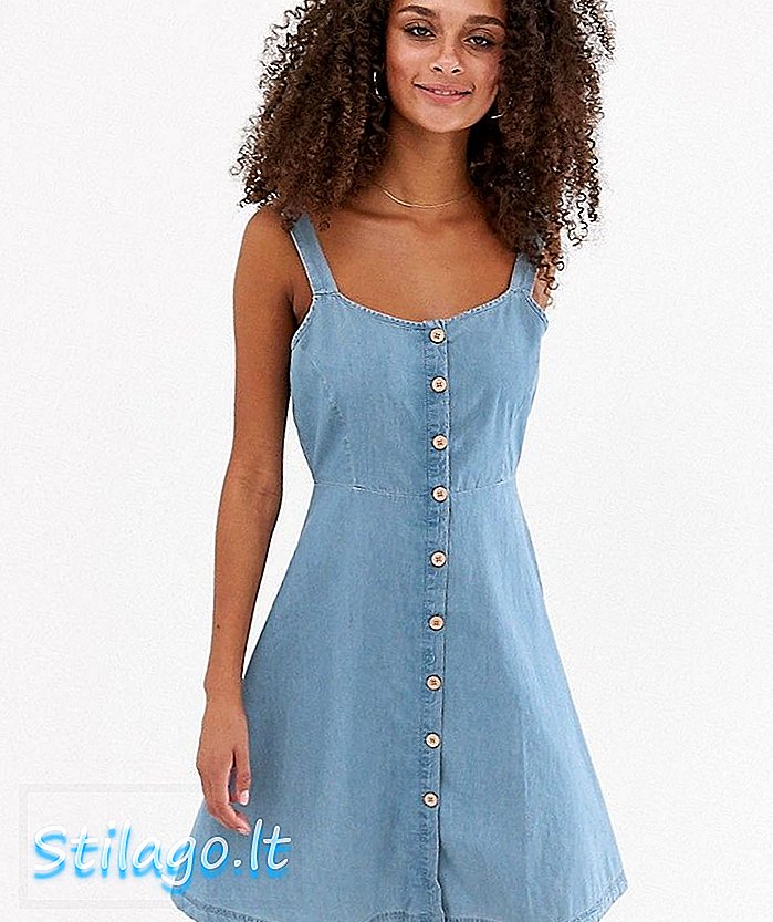 JDY chambray džinsinio audinio mygtukas per mėlyną mini suknelę
