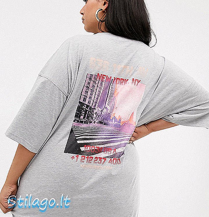 Vestido estilo camiseta exclusivo de Missguided Plus con estampado en la espalda en gris-blanco