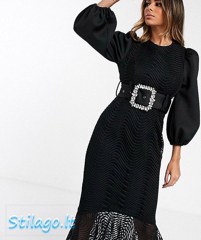 Koronkowa sukienka midi w paski ASOS DESIGN pep-hem midi-czarna