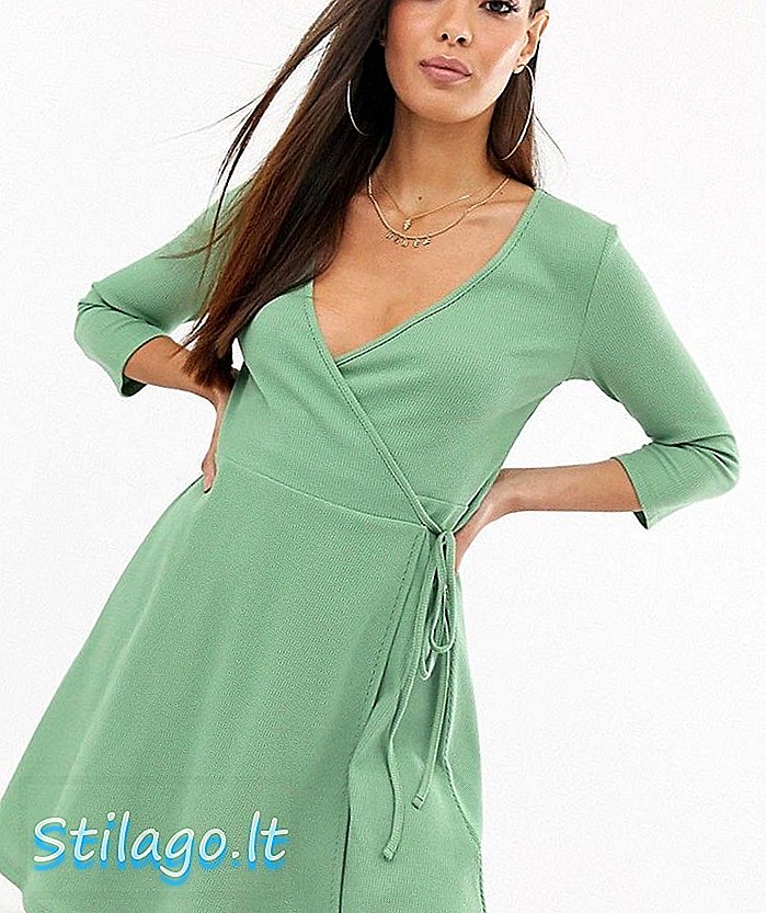 ASOS डिजाइन मिनी वफ़ल लपेटो पोशाक-हरा