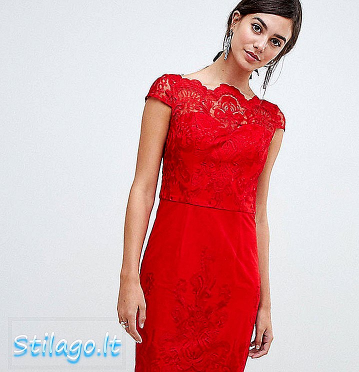 Abito a matita midi Chi Chi London Tall in pizzo-Rosso