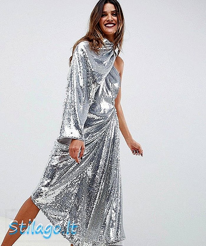 ASOS EDITION verziert asymmetrisches drapiertes Kleid-Silber