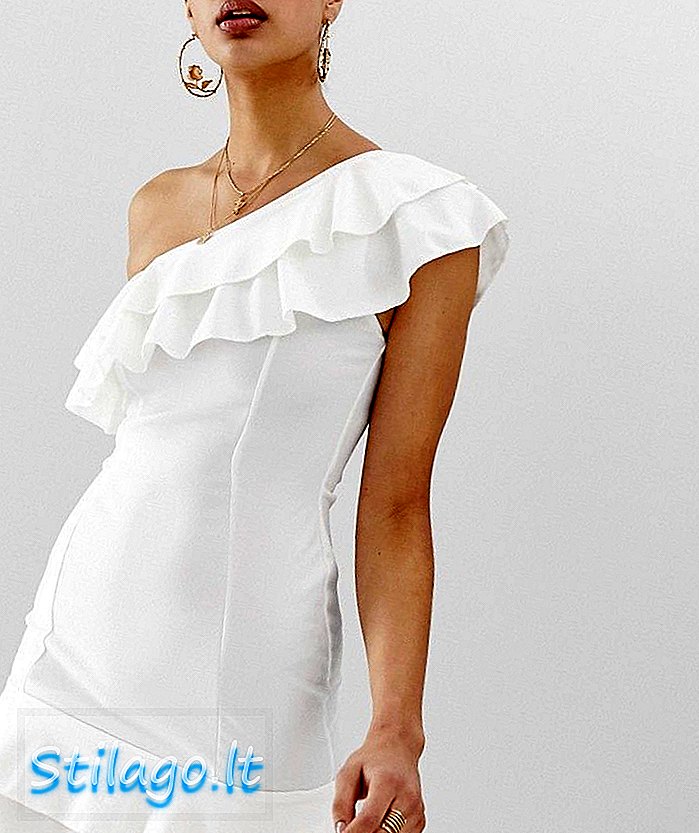 I stilen en skulder frill kjole-hvid
