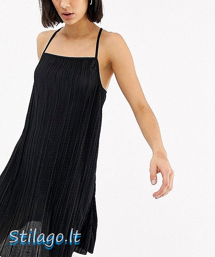 Weekday Charcoal plisse slip dress-Black