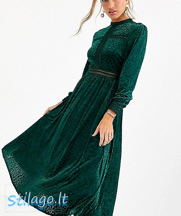 By Malina fluwelen maxi-jurk met lange mouwen in smaragdgroen