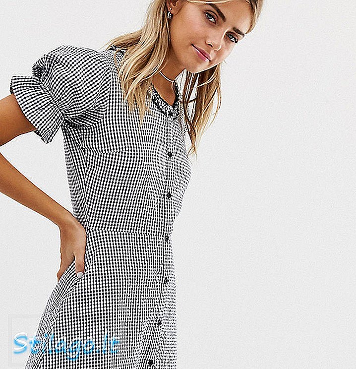 Wednesday's Girl skaterjurk met knopen en ruches in gingham-blauw