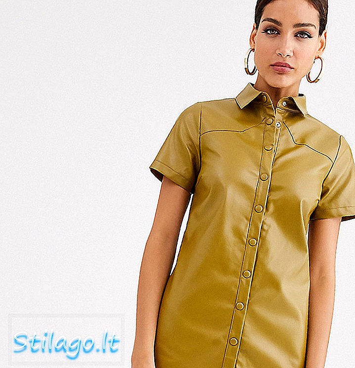Glamorous Tall shirt dress in soft leather faux-Green