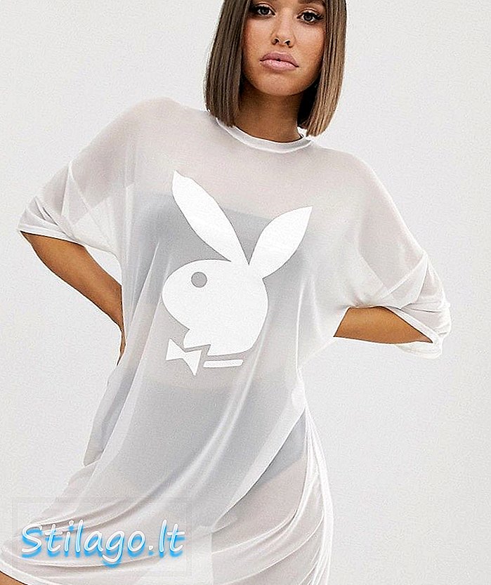 Missguided Playboy camiseta de malla vestido-Blanco