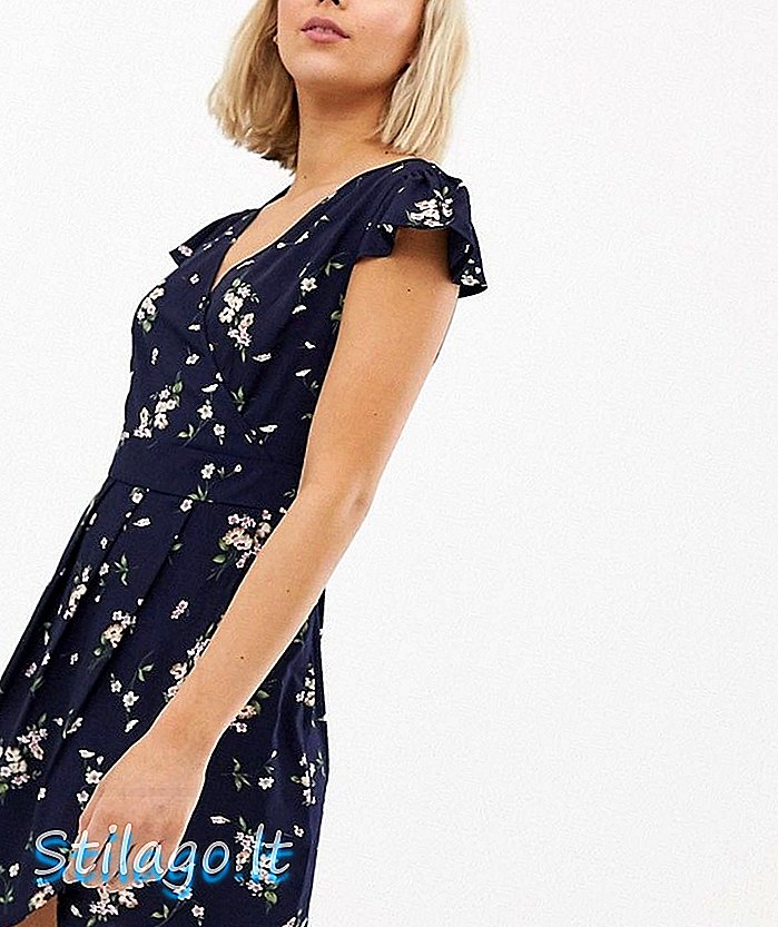 QED Λονδίνο τυλιγμένο μπροστινό φόρεμα με τουλίπα σε floral εκτύπωση-Multi