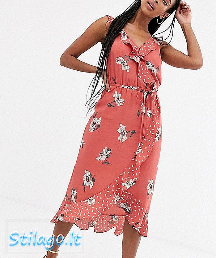 Oasis midi haljina s rufflesima u cvjetnom print-Narančasta