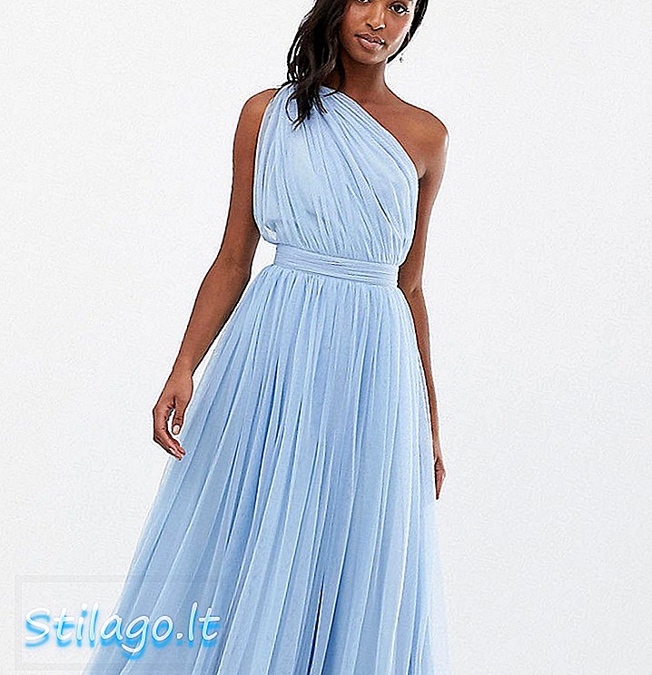 ASOS DESIGN Tall One Shoulder Tulle Maxi Dress-Blue