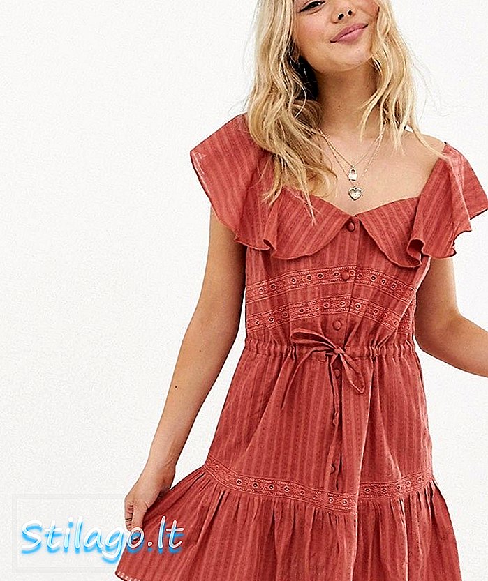 ASOS DESIGN mini vestido de renda sem mangas com cordão na cintura - vermelho