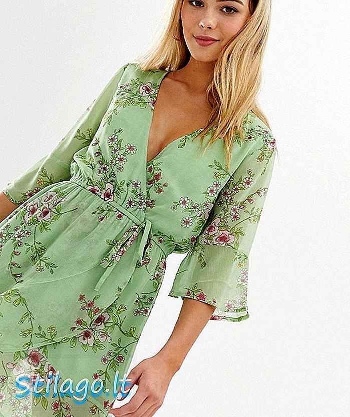 Influência floral print wrap dress-Verde