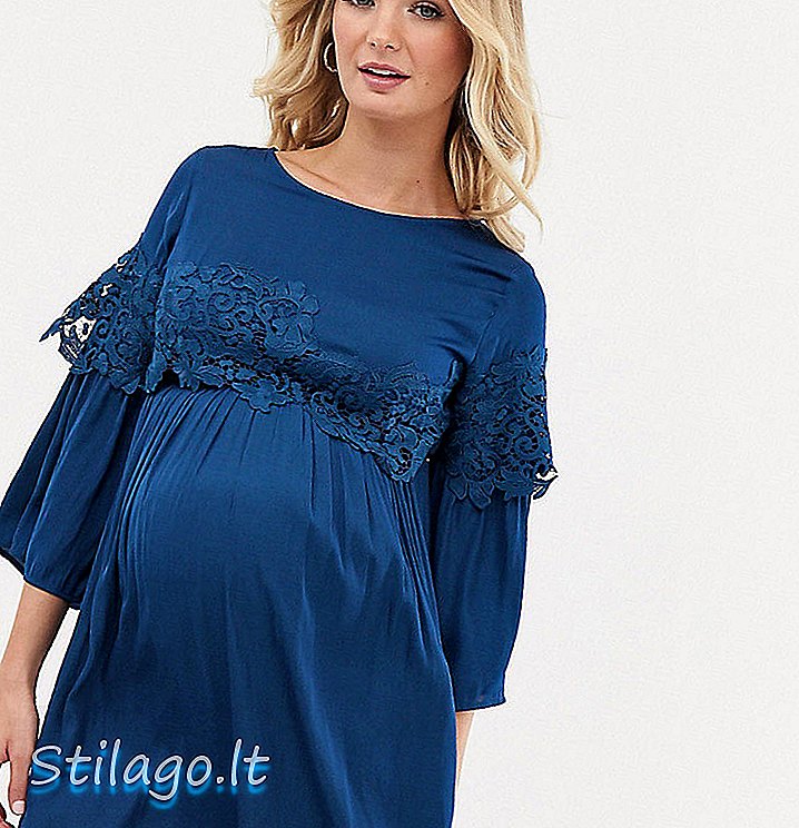 Mamalicious detalhe de renda maternidade mini vestido-azul