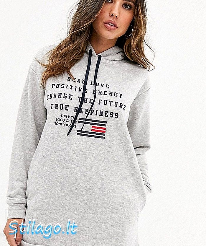 Tommy Hilfiger Talita amor real slogan logo hoodie dress-Grey
