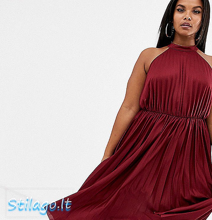 ASOS DESIGN Καμπύλη με ψηλό λαιμόκοψη μεσαίο φόρεμα-Κόκκινο