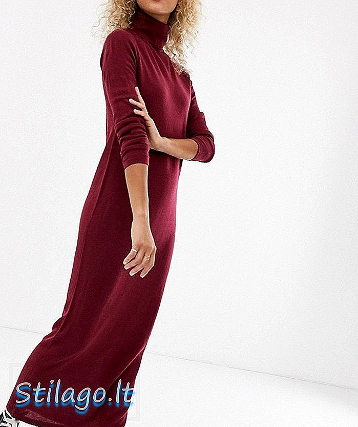 Brave Soul toulouse maxi jumper dress dengan roll neck-Red