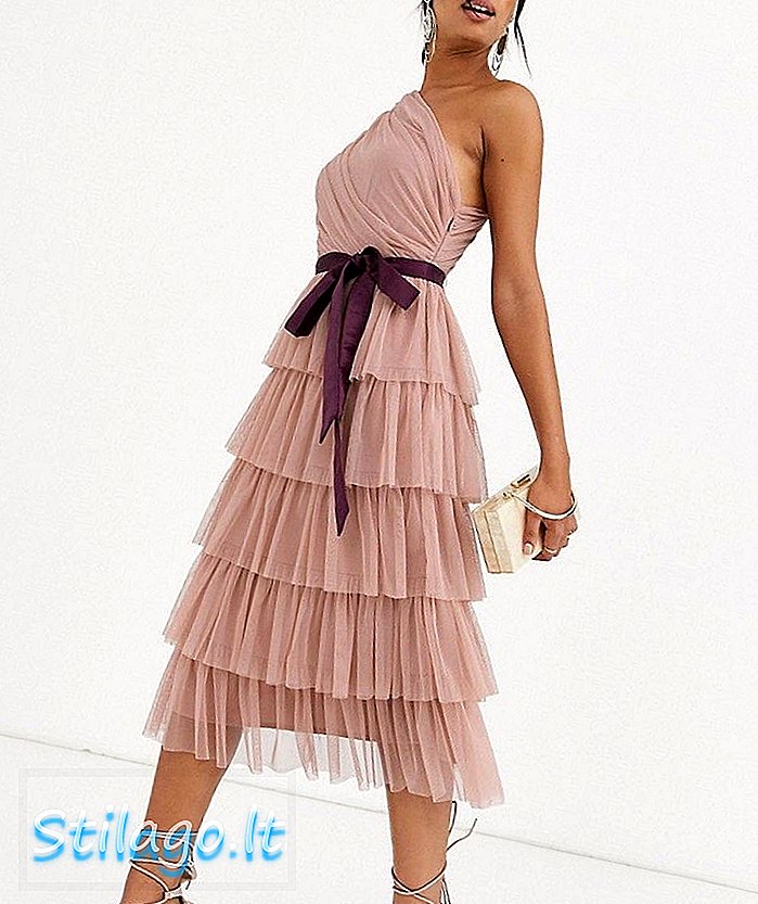 Anaya With Love một chiếc váy midi xếp tầng ở vai taupe-Pink