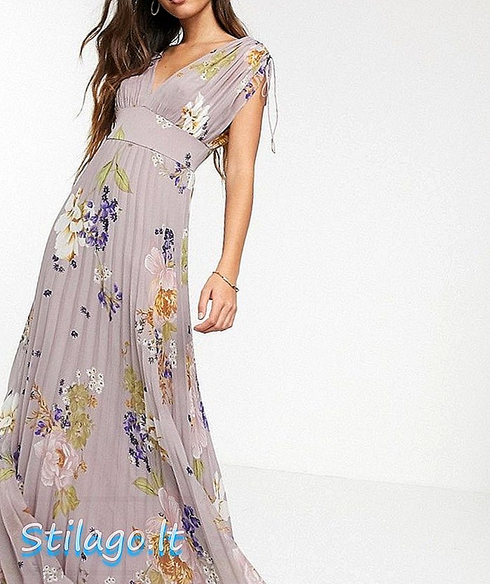 ASOS DESIGN tanpa lengan lipit floral print maxi dress-Multi