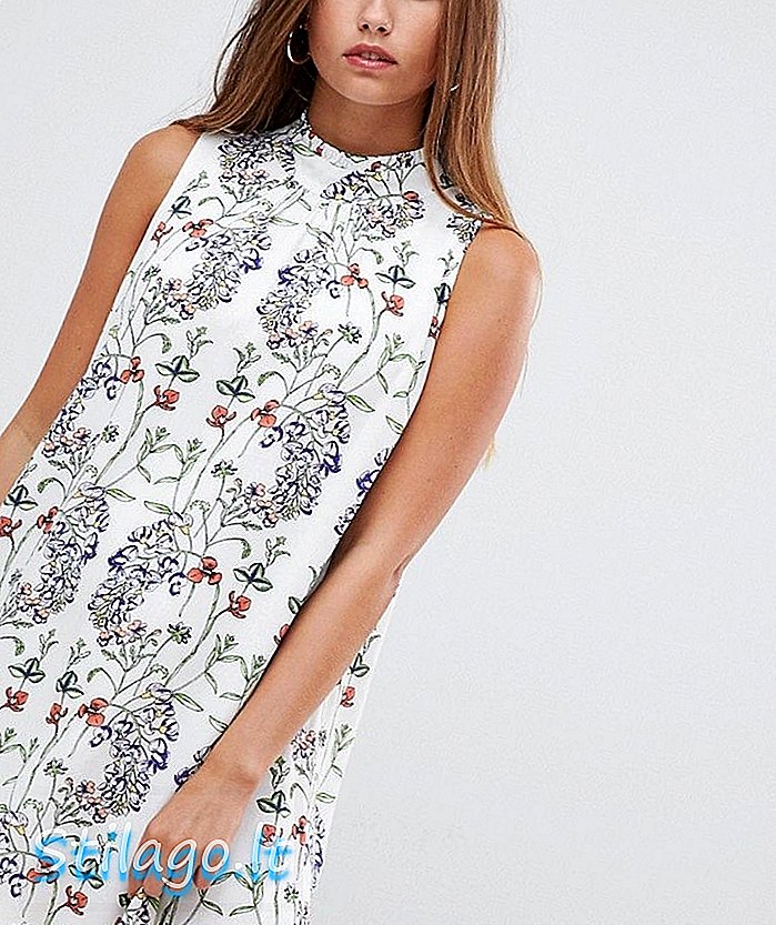 Gilli floral print dress tanpa lengan shift-Cream