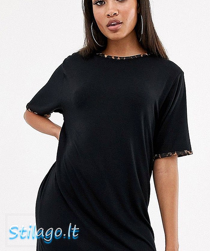 Платье-футболка Boohoo с леопардовой отделкой черного цвета