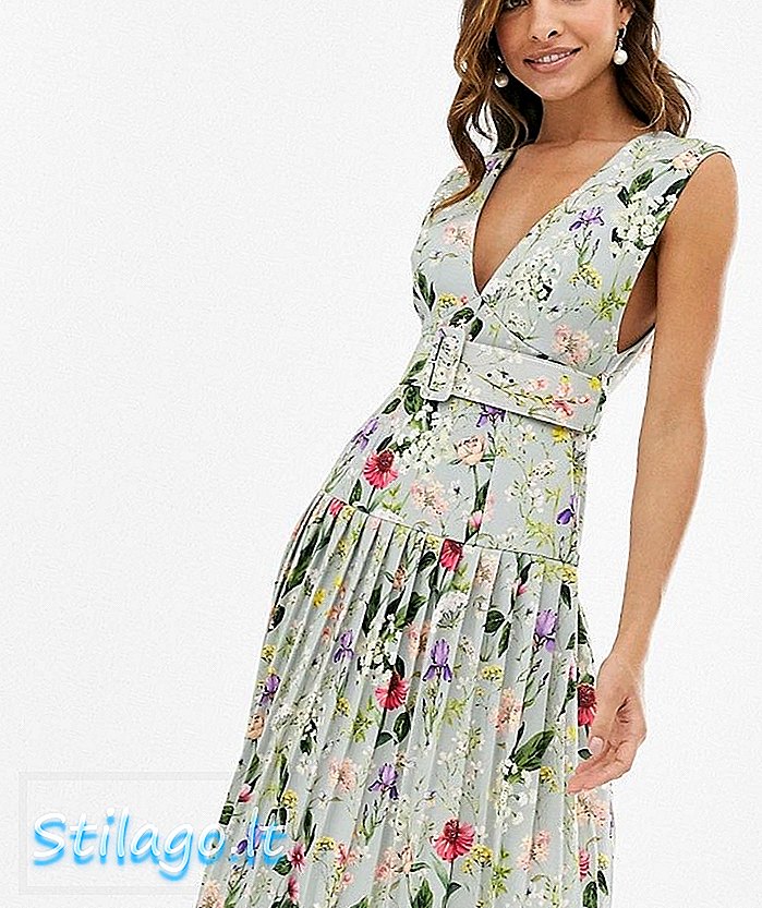 ASOS DESIGN ботаническа флорална рокля с плътен плисиран midi рокля-Multi