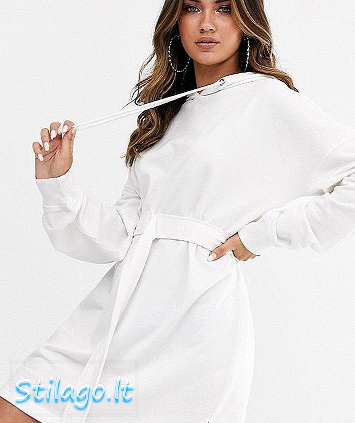Missguided overdimensionerad hoody klänning med självbälte i vitt