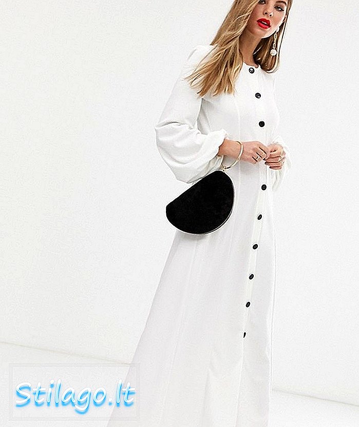 ASOS DESIGN - Robe patineuse longue avec coutures contrastantes et boutons-Blanc