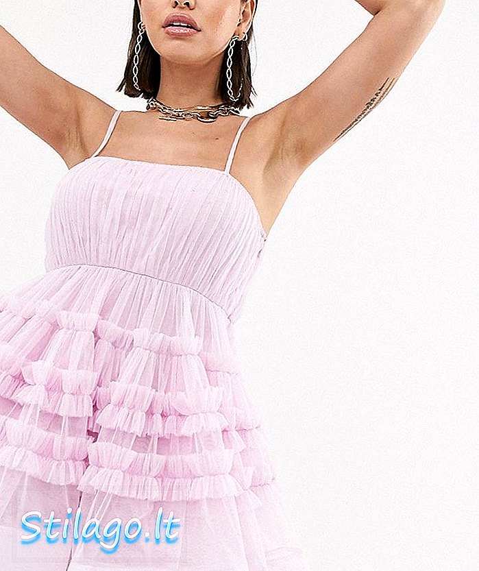 Čipka i perle strukturirana mini haljina od tila s ugrađenim bodijem u pastelno ružičasto-ljubičastoj boji
