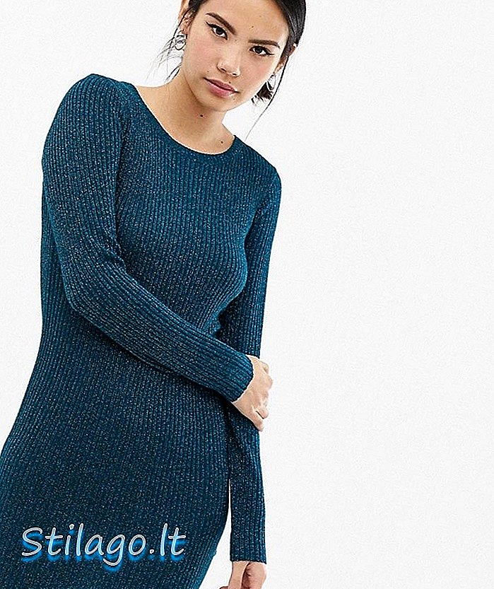 Drąsios sielos stačiakampio formos megztinio megztinio megztinė iš žalsvai mėlynos spalvos