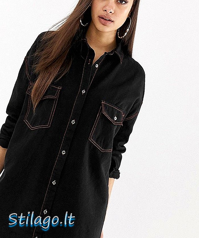 Missguided - Mini robe chemise en jean à surpiqûres contrastées - Noir